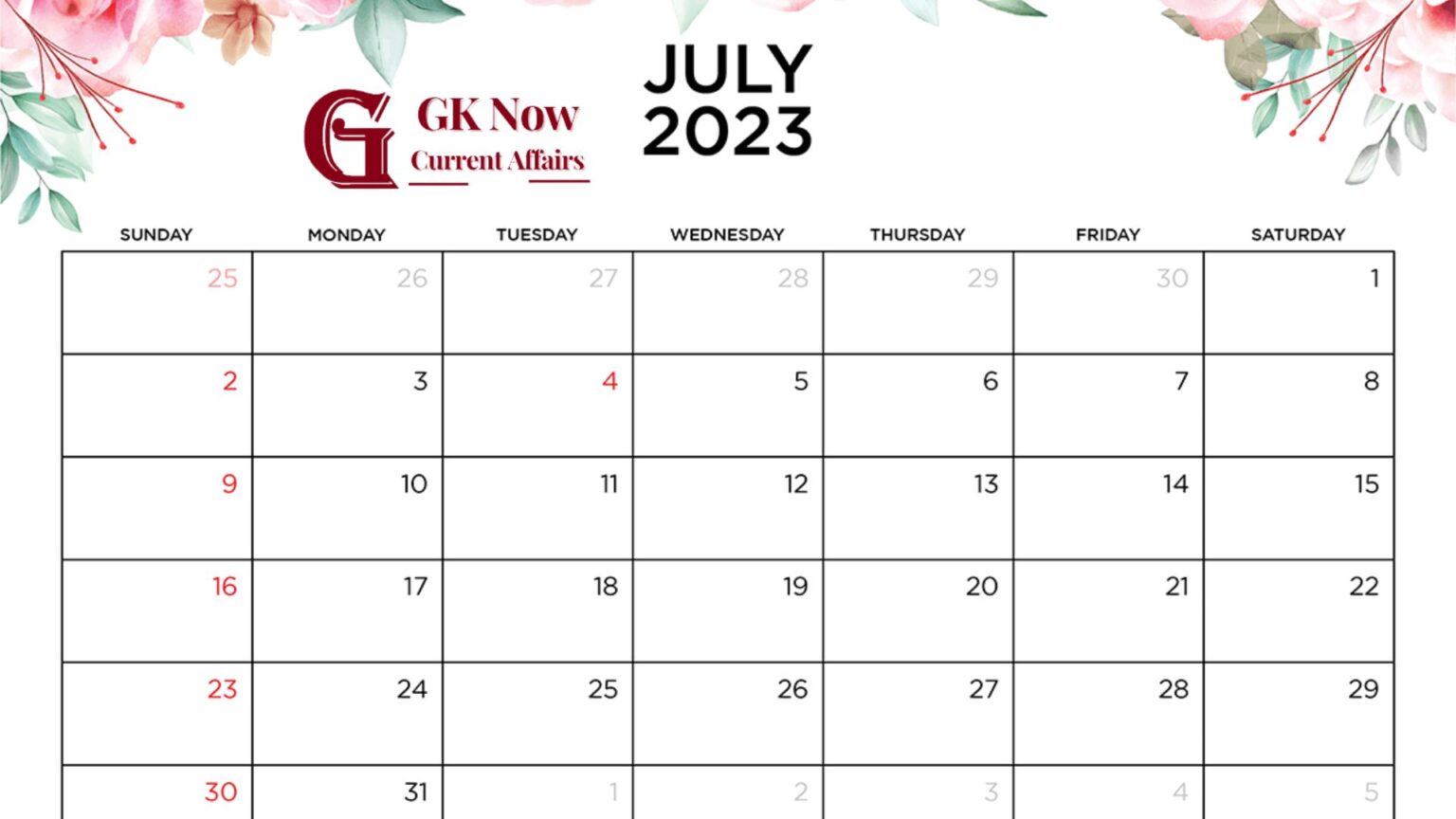 Important Days in July 2023 GK Now