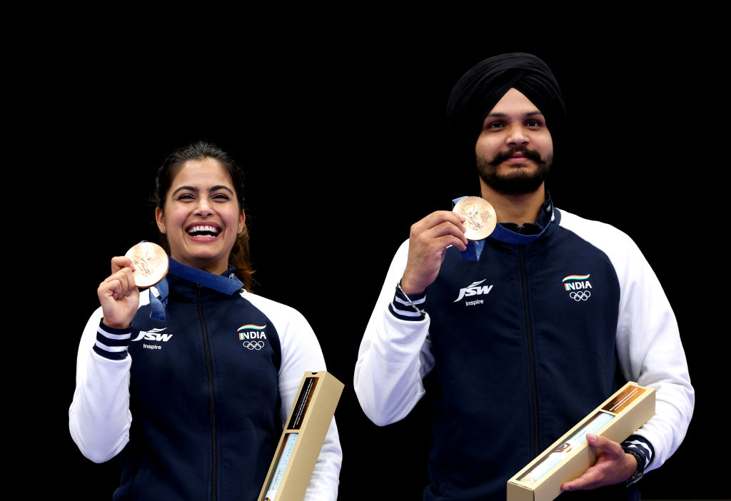 Manu Bhaker and Sarabjot Singh win Bronze in 10m Air Pistol Mixed Team ...