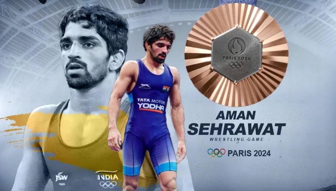 Aman Sehrawat won a bronze medal in the Men’s 57kg freestyle event at ...