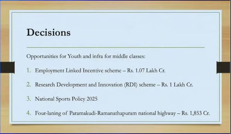 Union Cabinet Approves Major Schemes for Employment, Innovation, Sports, and Infrastructure
