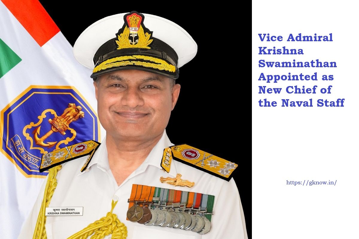 Vice Admiral Krishna Swaminathan Appointed as New Chief of the Naval Staff