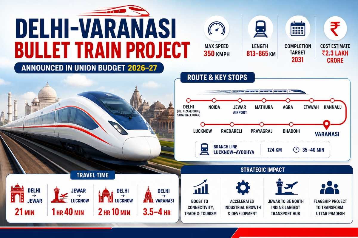 Delhi–Varanasi Bullet Train Project : Key Features, Route & Travel Time