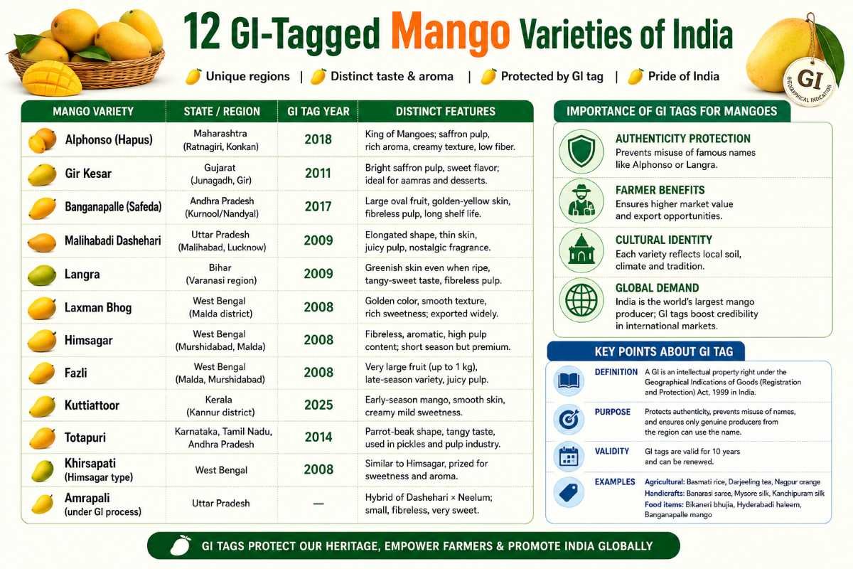 GI-Tagged Mango Varieties of India: Complete List and Importance