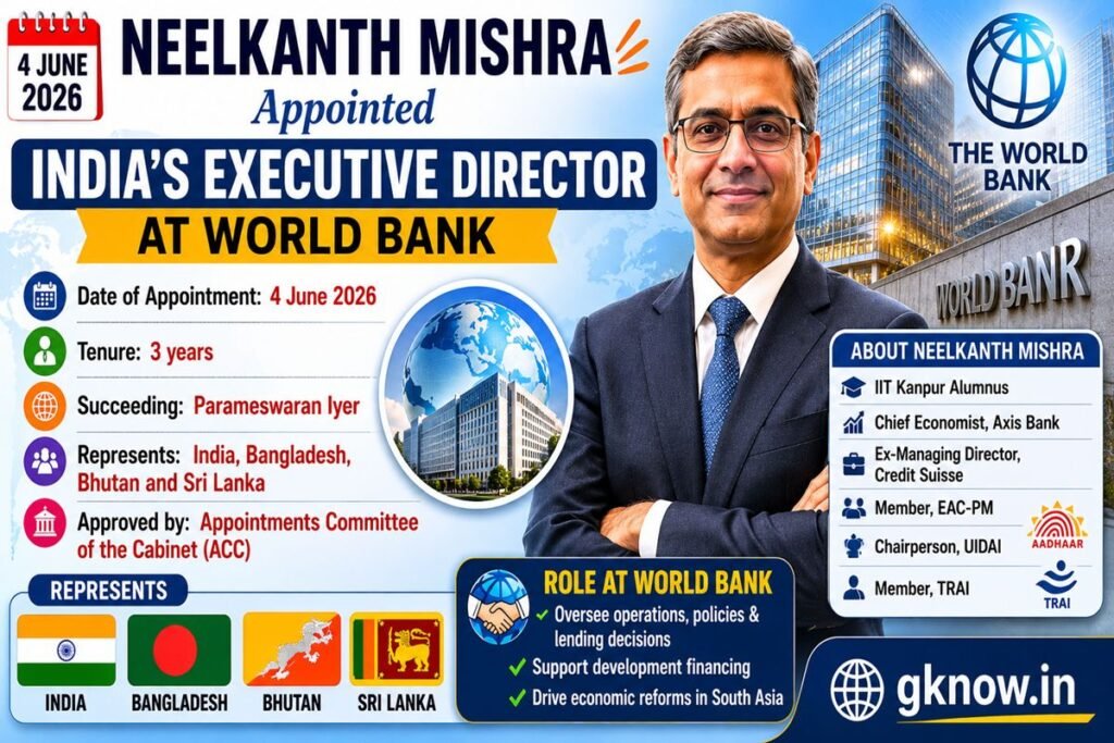 नीलकंठ मिश्रा को विश्व बैंक में भारत का कार्यकारी निदेशक नियुक्त किया गया।