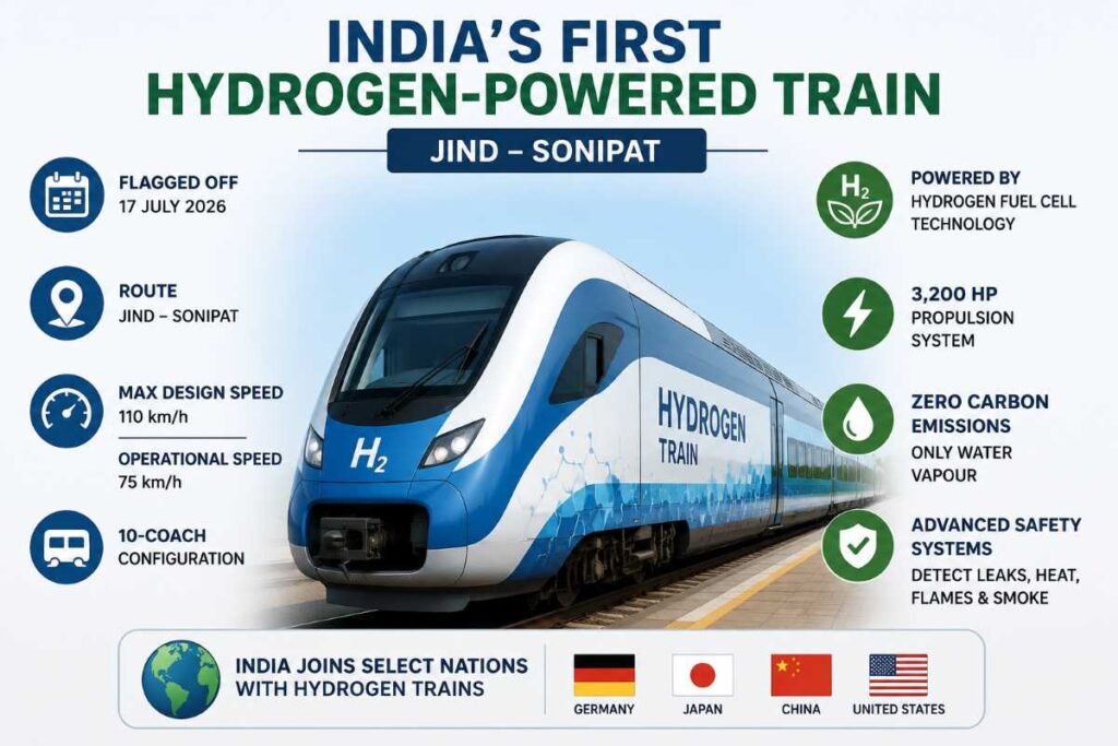 भारत की पहली हाइड्रोजन-पावर्ड ट्रेन को जींद और सोनीपत के बीच हरी झंडी दिखाई गई।