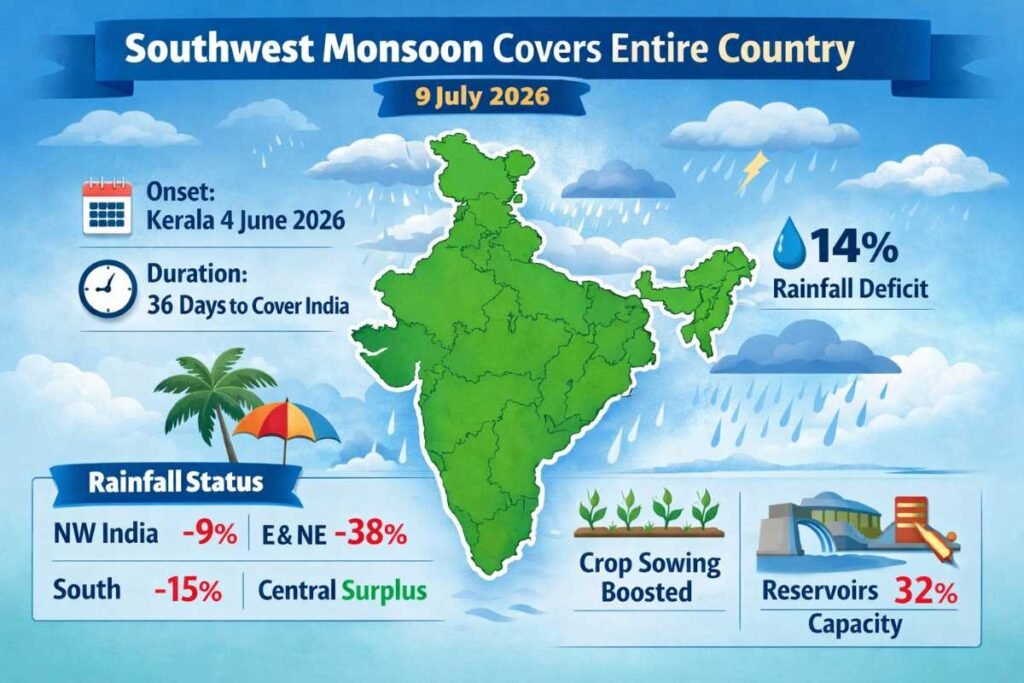 Southwest Monsoon Covers Entire India on 9 July 2026