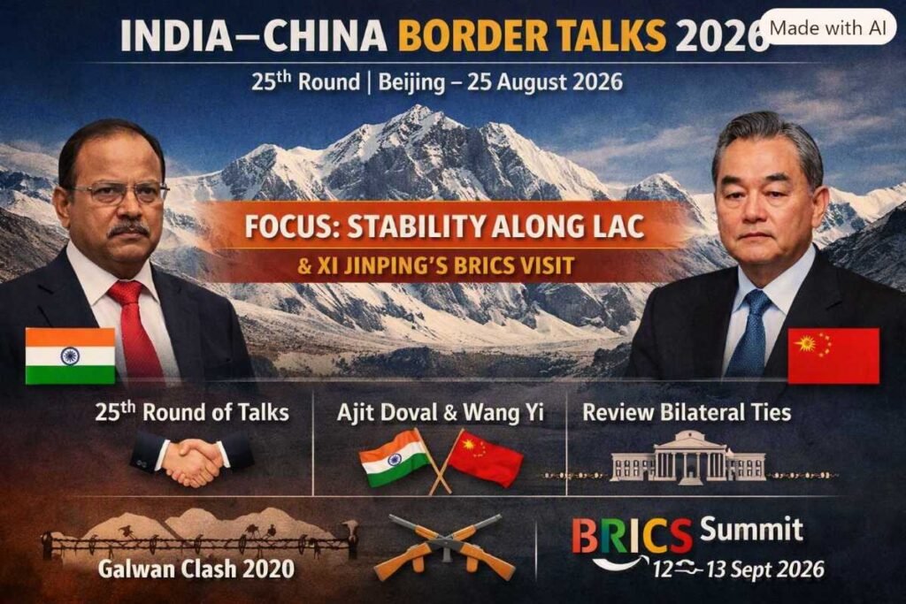 भारत-चीन सीमा वार्ता: 25 अगस्त 2026 को बीजिंग में 25वां दौर आयोजित हुआ।