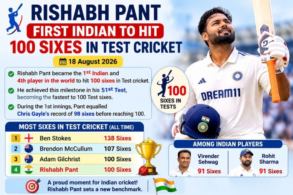 Rishabh Pant Becomes First Indian to Hit 100 Sixes in Test Cricket