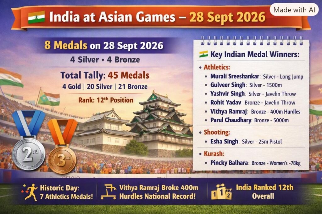India’s Performance at Asian Games – 28 Sept 2026