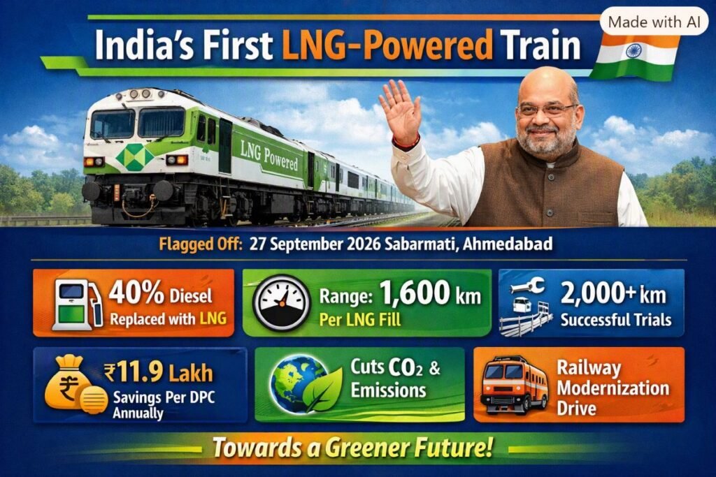 भारत की पहली LNG-संचालित ट्रेन को साबरमती से हरी झंडी दिखाई गई।