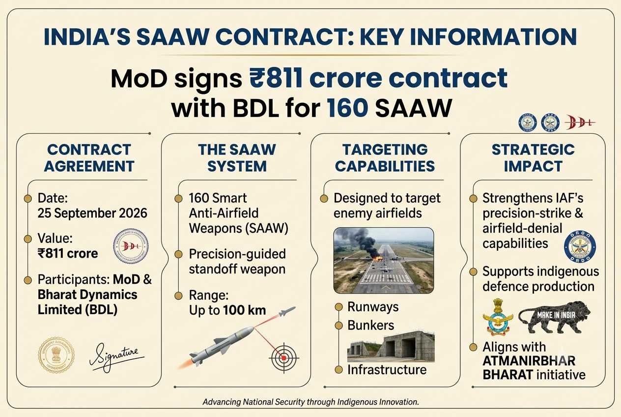 MoD Signs ₹811 Crore Deal with BDL for 160 Smart Anti-Airfield Weapons