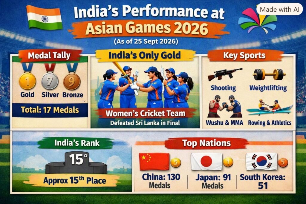 India’s Performance at Asian Games 2026 (as of 25 Sept 2026)
