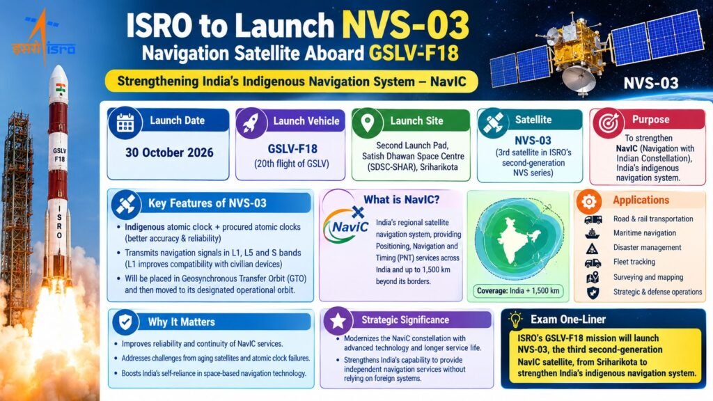 ISRO, GSLV-F18 के ज़रिए NVS-03 नेविगेशन सैटेलाइट लॉन्च करेगा