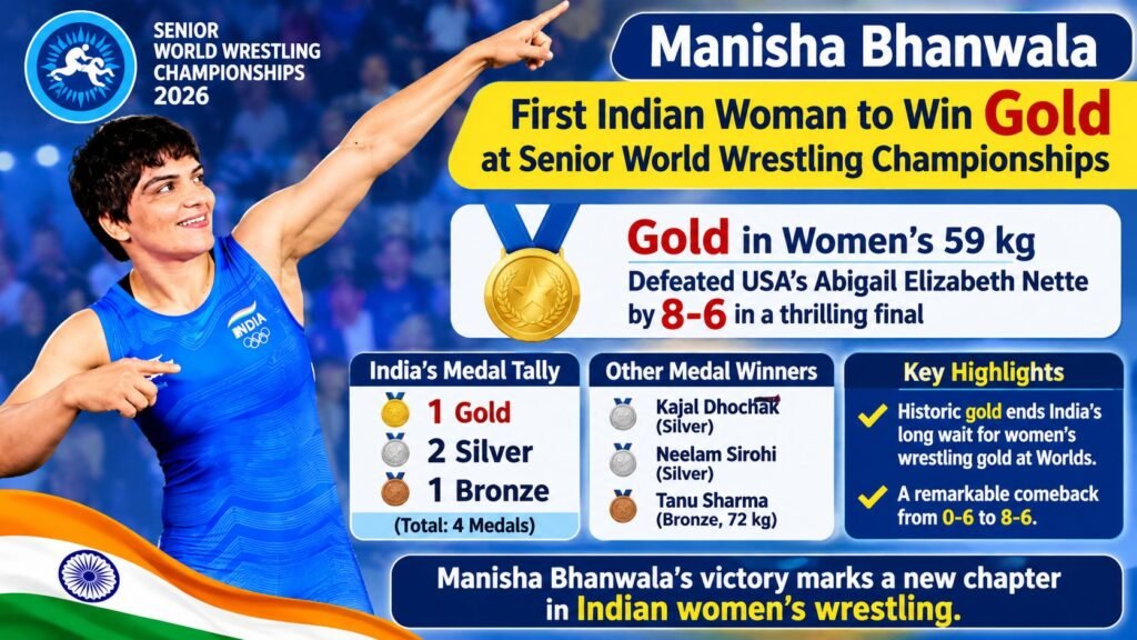 Manisha Bhanwala Becomes First Indian Woman to Win Gold at Senior World Wrestling Championships