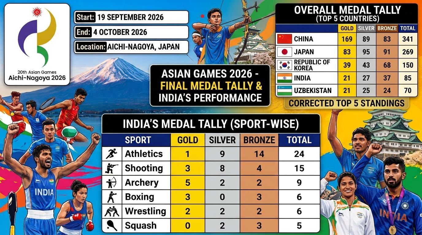 Asian Games 2026: India’s Medal Tally & Top Performers